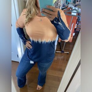 NWT Orange Navy Ombre Long Sleeve Top size large